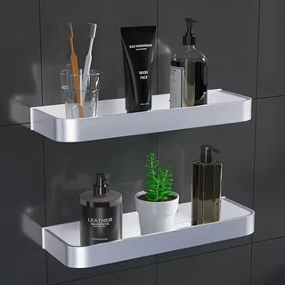 Bestdon Duschregal Ohne Bohren, Duschablage Selbstklebend Regal, Duschkorb Ablagen Wandablage Aluminum Silber, Badregal Hängend für Bad, Küche Organizer Dusche - 2 Stück