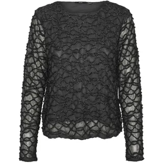 VERO MODA Damen VMELGA LS Short Boatneck Glitter TOP JRS Langarmbluse, Asphalt/Detail:3D Lurex, Small