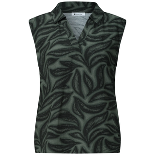 Shirttop STREET ONE, Damen, Gr. 34, deep bound grün, Jersey, Obermaterial: 95% Viskose, 5% Elasthan, geblümt, normal hüftbedeckend, V-Ausschnitt, Tops Shirttop, Sommertop mit Kragen und floralem Allover-Print