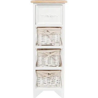 Elbmöbel Nachtschrank Holz Weiß - Regal mit 3 Rattan-Körben & Schublade | Schmales Landhaus-Badregal, fertig montiert geliefert, ideal als Telefontisch oder Beistelltisch für kleine Flure