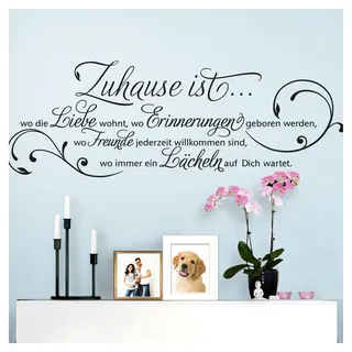 Grandora Wandtattoo Zitat Zuhause ist wo die Liebe wohnt I schwarz (BxH) 80 x 28 cm I Wohnzimmer Flur Diele Aufkleber Wandaufkleber Wandsticker Sticker W942