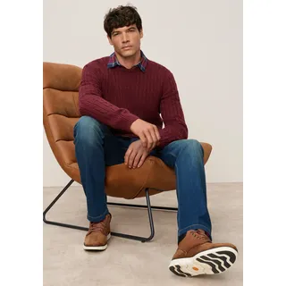 Rundhalspullover MAN'S WORLD "Neue Kollektion Highlight allover Zopfmuster", Herren, Gr. 3XL (64/66), rot (bordeaux), Strick, Obermaterial: 100% Polyacryl, Zopfmuster, regular fit, Rundhals, Rippbündchen, Pullover Rundhalspullover, weicher Griff, Perfekt für die kältere Jahreszeit