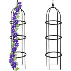 Bild Rankhilfe Obelisk, 2er Set, 100cm hoch, Ranksäule für Kletterpflanzen, Metall, freistehend, Rosenturm, schwarz