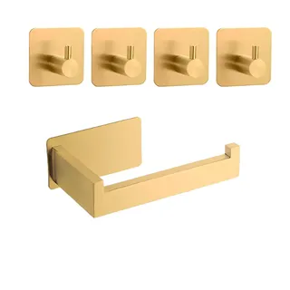Toilettenpapierhalter Ohne Bohren Selbstklebender Klopapierhalter Edelstahl Wc Halter Rollenhalter Mit 4 Klebehaken Handtuchhaken Toilettenpapierrollenhalter Papierhalterrahmen Für Badezimmer Gold