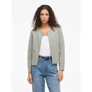 Kurzblazer VILA "VIGARDEN L/S SHORT CARDIGAN - NOOS", Damen, Gr. S, light grau melange, Web, Obermaterial: 70% Baumwolle, 25% Polyester, 5% Elasthan, unifarben, regular fit kurz, Rundhals, Blazer Kurzblazer
