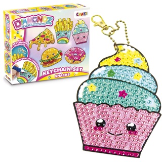 CRAZE DIAMONDZ Keychains Set Snacks - DIY Diamond Painting Schlüsselanhänger Bastelset, Diamant Malerei Kinder 5x Schablonen & Zubehör, XL