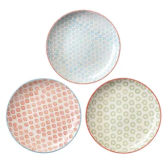 Bloomingville Speiseteller Emma Retro große Teller Essteller Vintage ø 25 cm, blau rot grün, Keramik, 3er Set