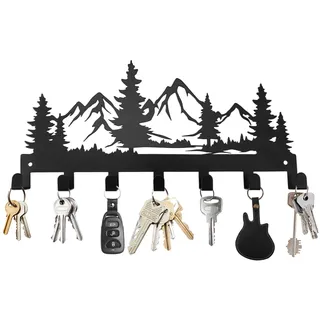 Schlüsselhalter aus Metall, Schwarz, 7 Haken, Berg-Design