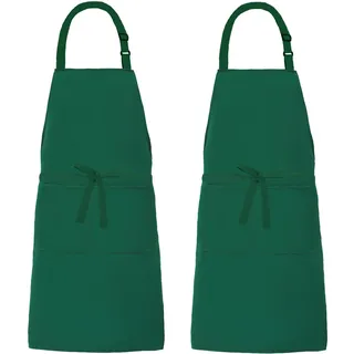 XIEJINJIA 2er-Pack Verstellbare Canvas Schürzen mit 2 Taschen Kochschürze Kochen Backen Garten für Frauen Männer Grün