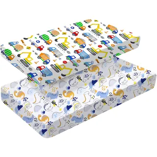 2 x Spannbettlaken für Kinderbett, 120 x 60 cm, Bettwäsche für Kinderbett, weiche Baby-Bettlaken für Standard-Kinderbett- und Kleinkind-Matratzen, voll elastischer Rock, atmungsaktiv, pflegeleicht