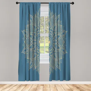 ABAKUHAUS Mandala Vorhänge 2 Panel Set für Wohnzimmer Schlafzimmer Dekor, Lotus nspirierte Blumen Spitze Kreis Aufwändige Retro Muster Eastern Universum Theme, 150 cm x 245 cm, Petrol Blau - Blau