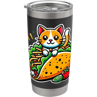 Lustige Taco-Katze, niedliches Kawaii-Cartoon-Lebensmittel-Design Doppelwandiger Edelstahl-Thermobecher