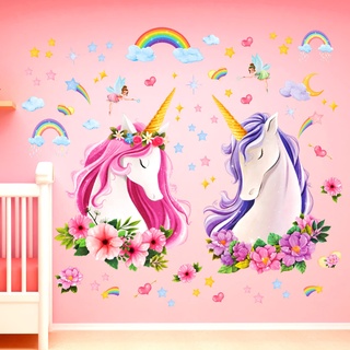 DECOWALL SG2-2105 Einhorn Wandtattoo Regenbogen Wandsticker Wandaufkleber Regenbogen Kinder Aufkleber für Mädchen Geschenke Kinderzimmer Babyzimmer Wanddeko Schlafzimmer Wohnzimmer Deko