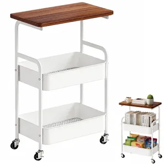 Servierwagen mit Rädern - 3 Ebenen Küchentrolley für kleine Räume - Weiß