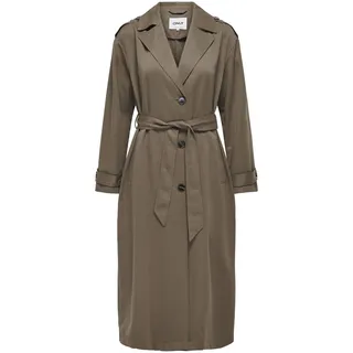 ONLY Damen Langer Trench Coat | Eleganter Basic Übergangs Mantel | Einreihig Longline mit Gürtel ONLLINE, Farben:Braun-3, Größe:S