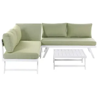 Beliani Lounge-Set 5-Sitzer Grün Coccorino , Grün, Weiß , Metall , L-Form , Gartenmöbel, Gartengarnituren, Gartenmöbel-Sets