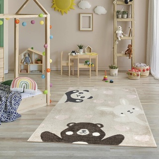 Jimri Teppich Kinderzimmer - Teppiche für Kinderzimmer, Kinderteppich, Kinderteppich Mädchen, Bär, Hase, Panda, Herz, (Beige, Größe: 80x150 cm)