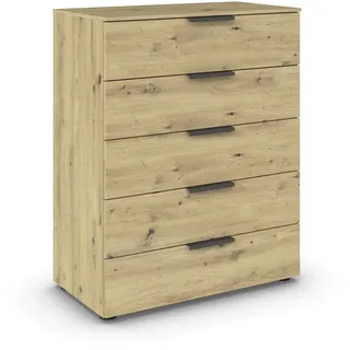 B0CWMHFPH7 Rauch Möbel Flipp, Kommode für Schlafzimmer, Kinderzimmer, Wohnzimmer, Jugendzimmer, Flur, Garderobe, 5 Schubladen, mit Softclose Funktion, Farbe Eiche Artisan, Holz, Breite 80 cm
