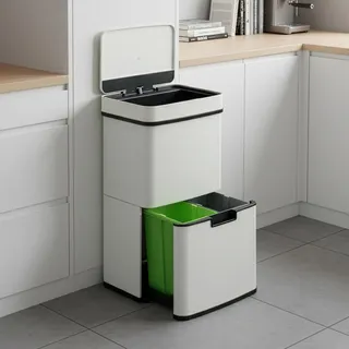 Sensor Mülleimer ‘Venna’ Edelstahl mit 3 Fächern Beige 72 L - Beige