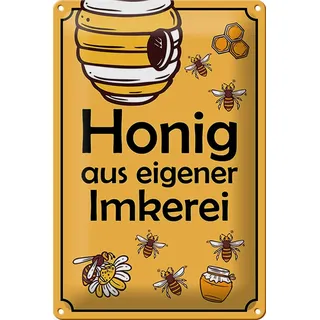 FEMER Blechschild Hinweis 20x30cm Honig aus eigener Imkerei Metal Deko Schild tin Sign
