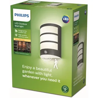 PHILIPS myGarden LED Python Wandaußenleuchte mit Bewegungsmelder, 6W, warmweißes Licht 2.700K, 600lm, IP44 Schutzklasse, integriertes Leuchtmittel, Anthrazit