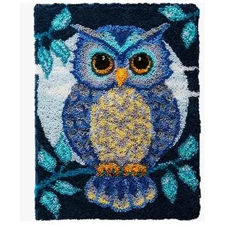 ROCKY&CHAO Knüpfhaken-Teppich-Set DIY-Knüpfhaken Teppichherstellungs für Erwachsene Kinder Kreuzstich Teppichherstellung Heimdekoration 50 * 38 cm (Blaue Eule