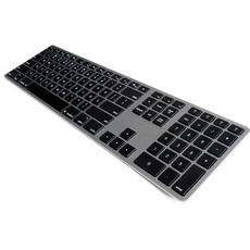 Matias FK418BTLB-DE Aluminum Wireless Tastatur mit Hintergrundbeleuchtung USB Keyboard Bluetooth 4.0 für Apple Mac OS QWERTZ Deutsch mit Flache Tasten und Zusätzlichem Ziffernblock, Space-Grey