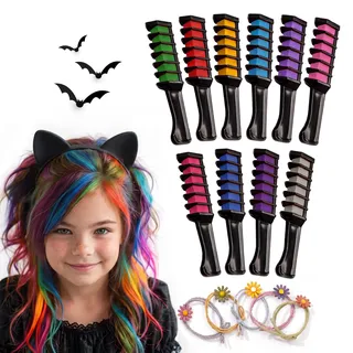 Magicat Haarkreide für Mädchen Deluxe Set 2026 I 10 Farben & 5 Haargummis I Kinder Haarfarbe auswaschbar, Kinderschminke Fasching & Schminke Karneval, Faschingsschminke Kinder, Haarschmuck Karneval