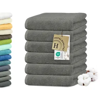 ZOLLNER 6er Set Handtücher in 50x100 cm - besonders weiche und saugstarke Gästehandtücher in Taupe - mit praktischem Aufhänger - waschbar bis 95°C - Baumwolle - Hotelqualität