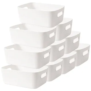 LYLIDIA 10 Stück Aufbewahrungsbox Kunststoff 30 cm Aufbewahrungskorb Groß Weiß Korb Aufbewahrung Plastikbox Körbe Kunststoffbox für Badezimmer Küchenschrank Regal Organizer Boxen