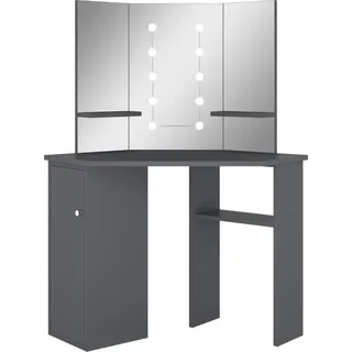 vidaXL Eck-Schminktisch mit LED Grau 111x54x141,5 cm - Grau