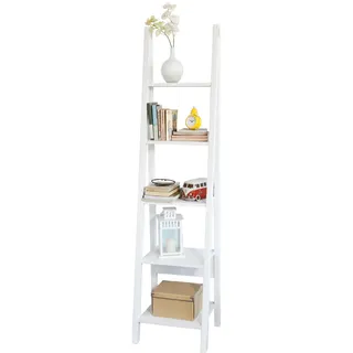 SoBuy Leiterregal Weiß , Holzwerkstoff , 44x180x39 cm , Wohnzimmer, Regale, Bücherregale