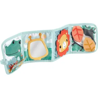 Fisher-Price Faltbares Aktivitäts- & Spielbuch - Weiches Spielzeug mit 4 Doppelseiten, Schwarzweiß-Muster, bunten Farben und Tierfreunden, für Neugeborene, HML63