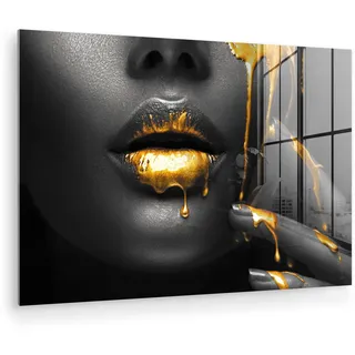 MuchoWow Acrylglasbild Frau - Schwarz - Gold - Gesicht - Lippen Room Decor 90x60 cm , Goldfarben , Glas , Rechteckig , 90x60 cm , Bilder & Rahmen, Bilder, Acrylglasbilder