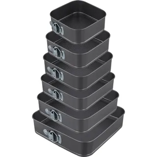 SYUTBOU 6 Stück Viereckige Backform Set, 18/20/22/24/26/28cm Schwarz Springform Kuchenform Viereckig aus Karbonstahl, Eckige Kuchenform für Käsekuchen, Pizzas und Quiches