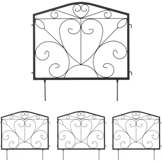 Relaxdays Beetzaun, je HxB: 60 x 60 cm, Metall, Garten Beeteinfassung zum Stecken, 4 dekorative Zaunelemente, schwarz