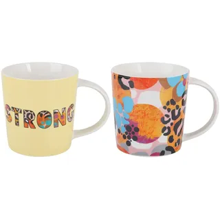 Maxwell & Williams DX1284 Kaffee-Tassen Set 2 tlg 380 ml – Be Fierce – 2x Porzellan, Spruch & Motiv bunt, Geschenkbox