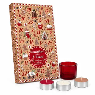 Adventskalender mit 24 Duftkerzen – Inklusive Kerzenhalter aus Glas – Geschenkbox mit 24 Kerzen – Kerzen-Adventskalender für Erwachsene – Rot - Rot