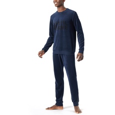 Schiesser Herren Schlafanzug lang Pyjamaset, Dunkelblau 1, 48