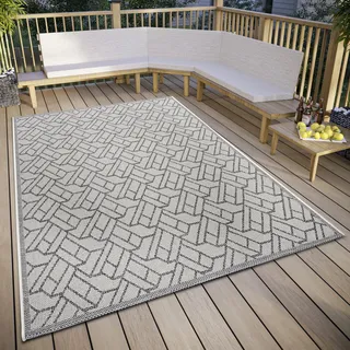 HANSE HOME Eru In- und Outdoor, Wetterfest – Modernes Zickzack Muster, Wasserfest robuster Aussenteppich Flachgewebe für Garten, Balkon, Terrasse, Wohnzimmer – beige