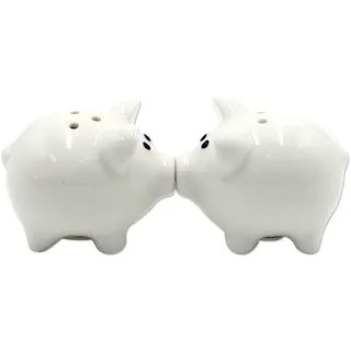 Dekohelden24 Salz -und Pfefferstreuer Set weiß aus Poly, Motiv: Schweine, magnetisch, Größe L/B/H: ca. 6 x 4 x 5 cm