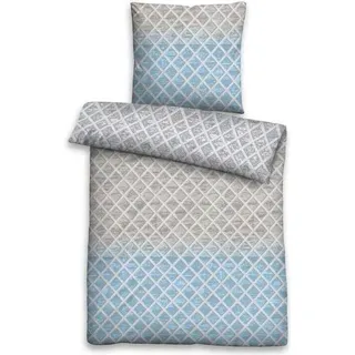 biberna Feinbiber Deluxe Bettwäsche Netzmuster Streifen Taupe 135x200 cm - Taupe