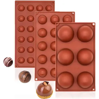 Nenkarn 3Pcs Semi Sphere Silikonform, Silikonform Kugel, Halbkugel Silikonform für die Herstellung von Schokolade, Kuchen, Gelee, Kuppel Mousse (6, 15, 24 Hohlräume)