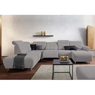 PLACES OF STYLE Wohnlandschaft »Manhattan U-Form« 2 Sitze mit elektrischer Relaxfunktion, verstellbare Armlehnen, grau