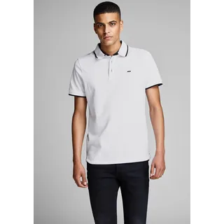 Poloshirt JACK & JONES "JJEPAULOS Poloshirt mit klassischem Kragen und figurbetonter Form", Herren, Gr. XS, weiß, Piqué, Obermaterial: 100% Baumwolle, unifarben mit Farbeinsatz, schmal, Shirts Poloshirt, Logostickerei, modisch, schmal, Baumwolle, Polokragen