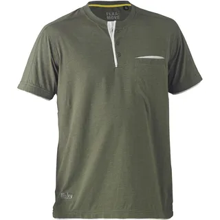 Bisley Workwear UKBK1932_BTHY Flex & Move Baumwolle Henley T-Shirt Kurzarm - Grün Marle, S
