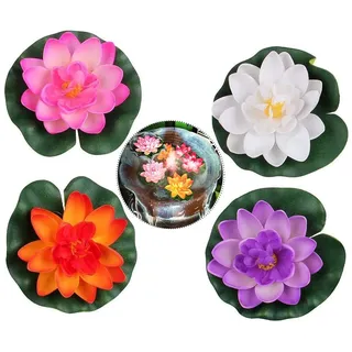 Xrten 4 Stück Wasserlilie Schwimmende Teich Dekoration, Künstliche Seerosen,Seerose Lotusblüte,Schwimmende Blumen,Lotusblüte Künstliche Seerosen Teichpflanze