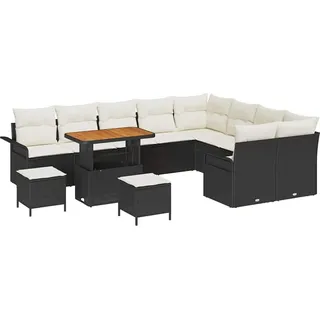 vidaXL Gartensofa-set mit Kissen 12 pcs Schwarz Poly-Rattan - Schwarz