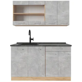 Vicco Küchenzeile R-Line 140 cm Beton/Goldkraft Eiche/Grau