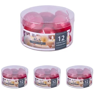 DONAU HOME Set Lackiert Schwimmkerzen/Metallic Rot / 12 Stück / 2,8 x Ø 4,8 cm / 4 Stunden Brenndauer/Schwimmkerze Wachs Sans parfum/Schwimmende Warme Teelichter Kerzen/für Abendessen,Hochzeit